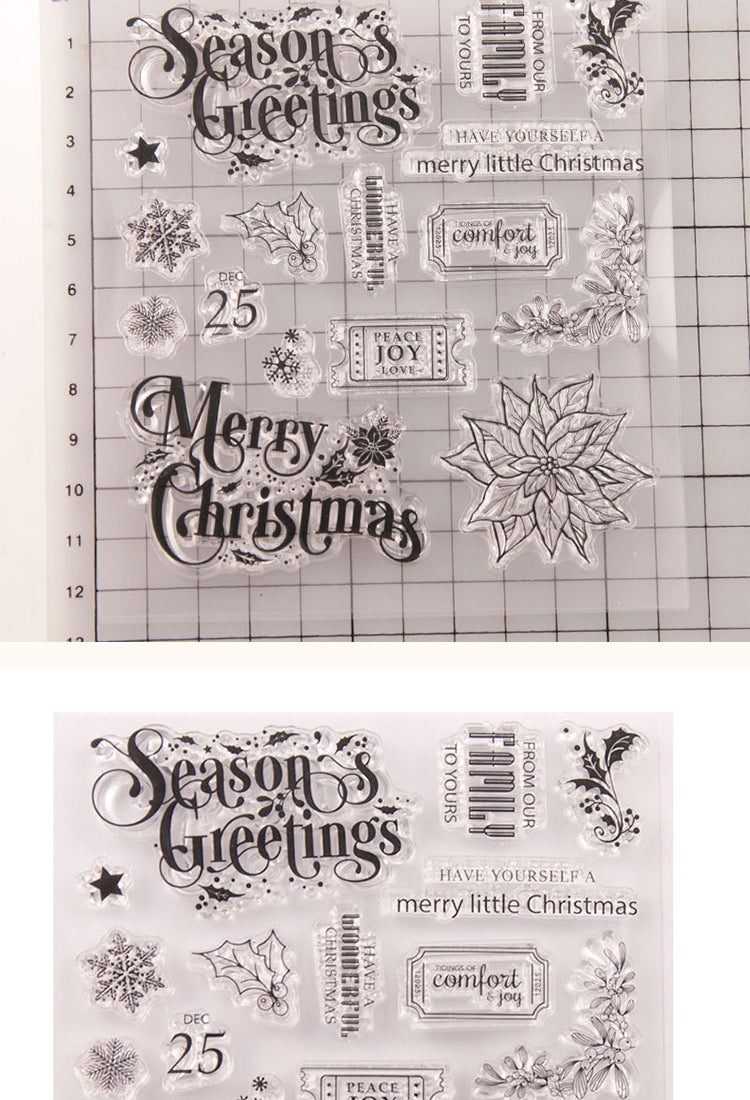 5Christmas Text Snowflake Leaves Clear Silicone Stamps2