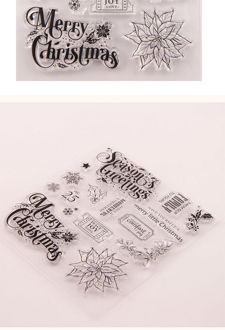 5Christmas Text Snowflake Leaves Clear Silicone Stamps3