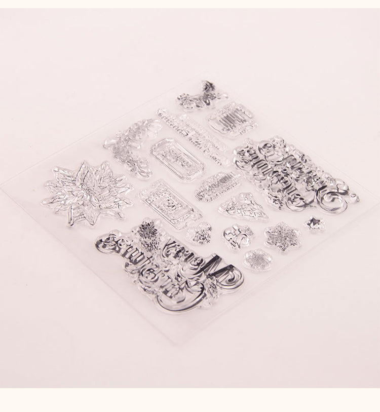 5Christmas Text Snowflake Leaves Clear Silicone Stamps4