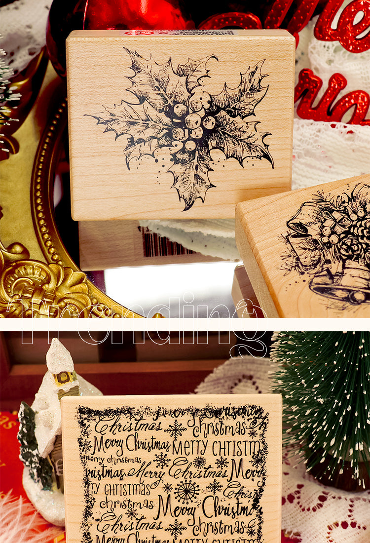 5Christmas Theme Wooden Rubber Stamp Set2