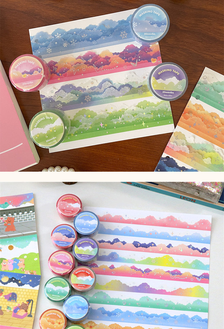 5Cloud Border Cute Colorful Washi Tape - Sky, Stars, Rainbow, Meteor, Aurora2