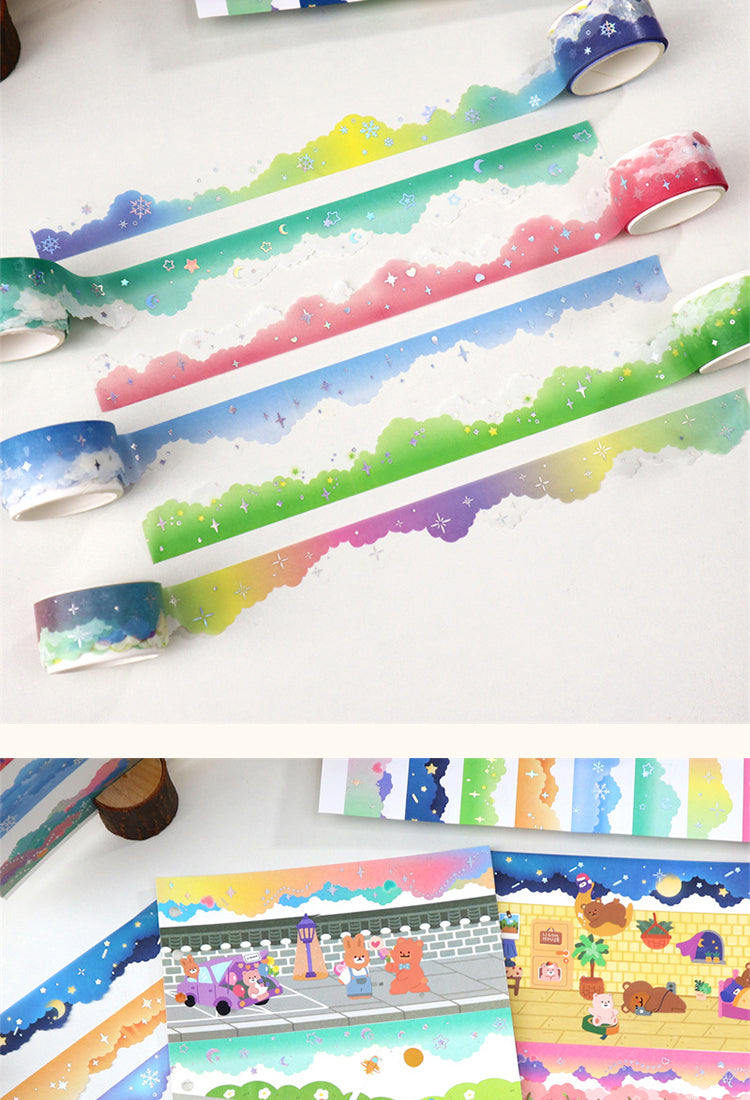 5Cloud Border Cute Colorful Washi Tape - Sky, Stars, Rainbow, Meteor, Aurora4