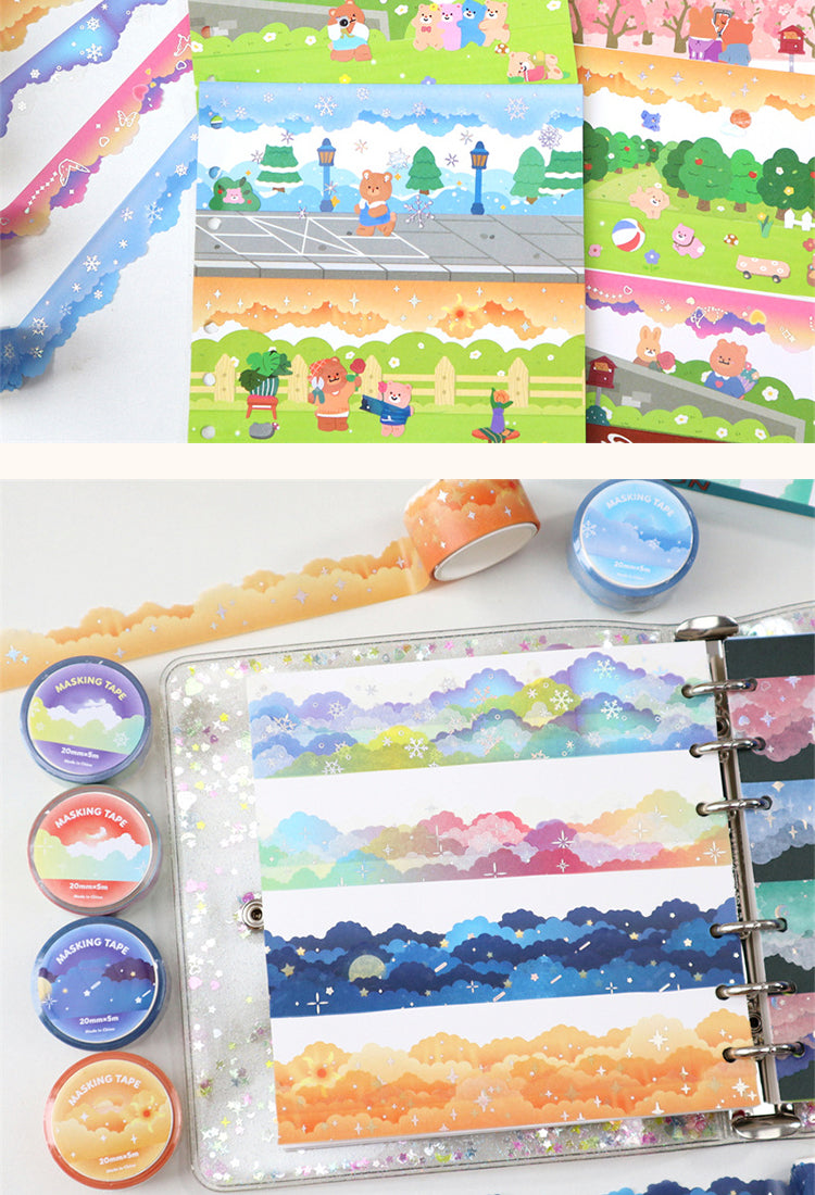 5Cloud Border Cute Colorful Washi Tape - Sky, Stars, Rainbow, Meteor, Aurora5