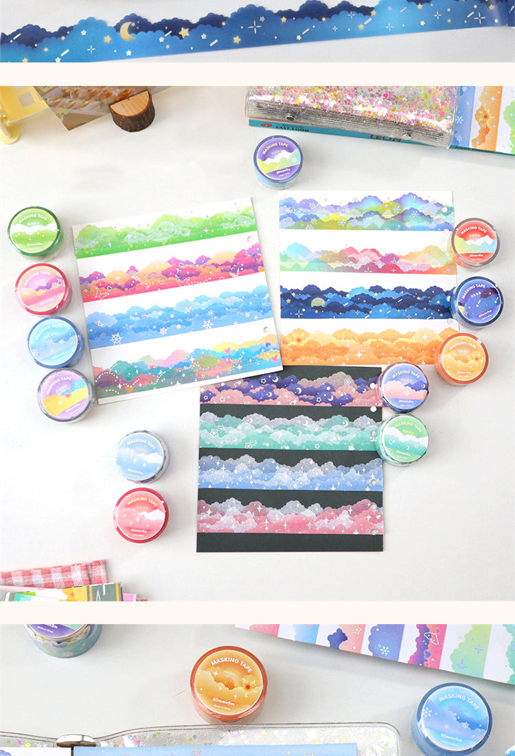 5Cloud Border Cute Colorful Washi Tape - Sky, Stars, Rainbow, Meteor, Aurora6