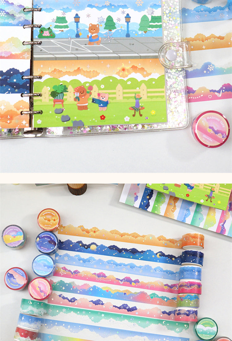 5Cloud Border Cute Colorful Washi Tape - Sky, Stars, Rainbow, Meteor, Aurora7