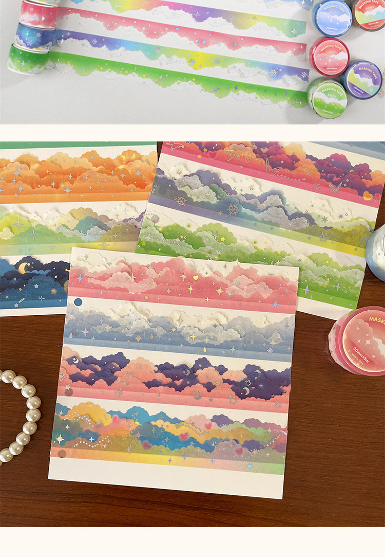 5Cloud Border Cute Colorful Washi Tape - Sky, Stars, Rainbow, Meteor, Aurora8