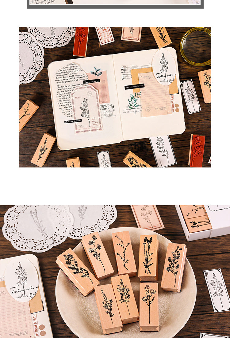 5Collection of Flowers and Plants Series Vintage Botanical Wooden Stamp Set3