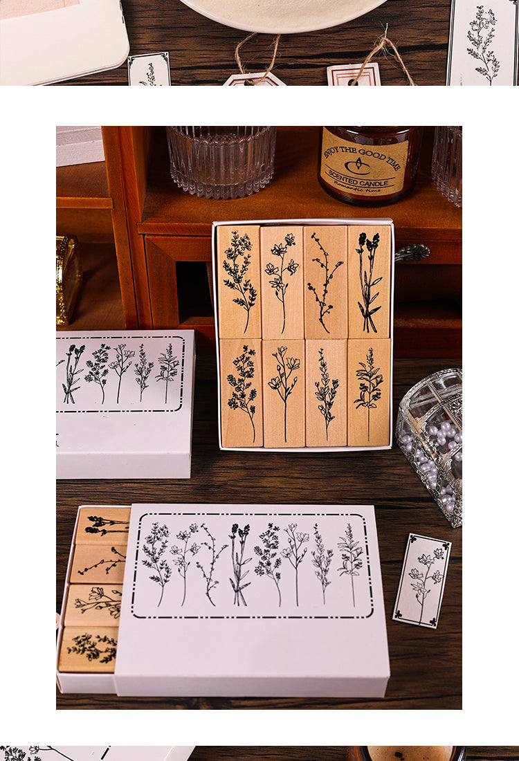 5Collection of Flowers and Plants Series Vintage Botanical Wooden Stamp Set4