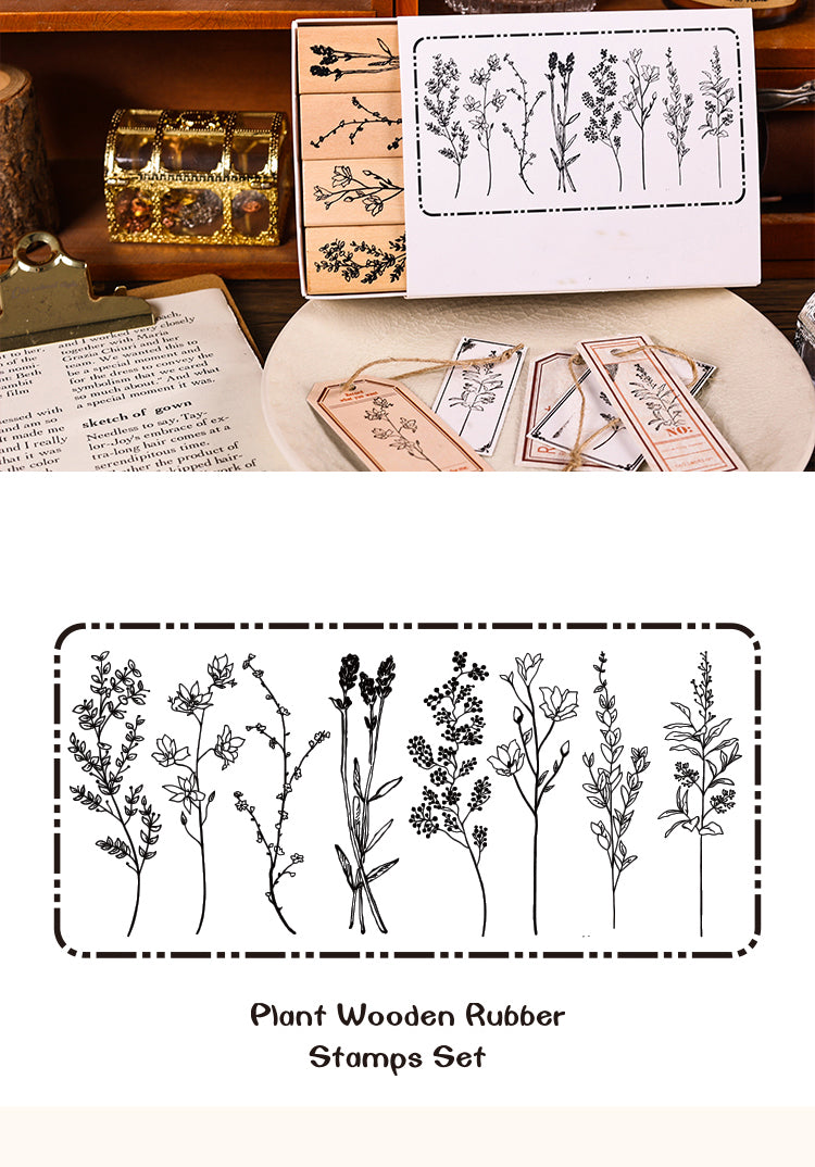 5Collection of Flowers and Plants Series Vintage Botanical Wooden Stamp Set6