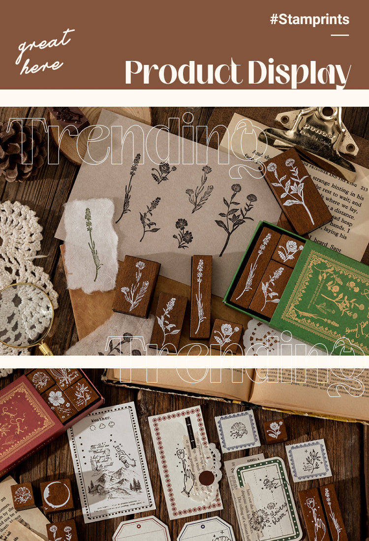 5Collector's Notes Vintage Botanical Wooden Rubber Stamp Set1