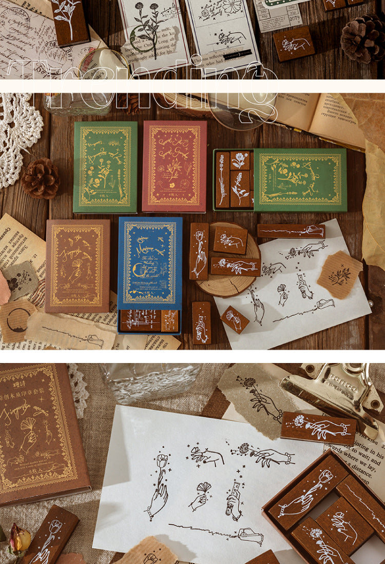  KAKALUOTE 15 Pcs Vintage Wooden Rubber Stamps,Flower