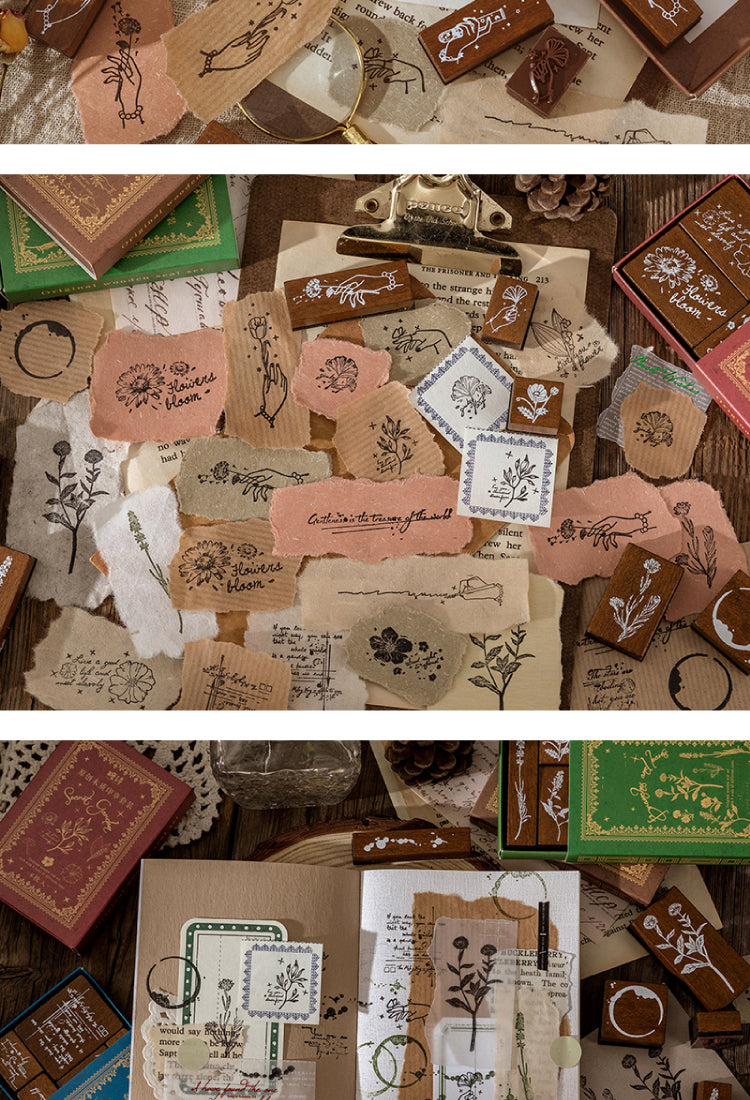 5Collector's Notes Vintage Botanical Wooden Rubber Stamp Set3