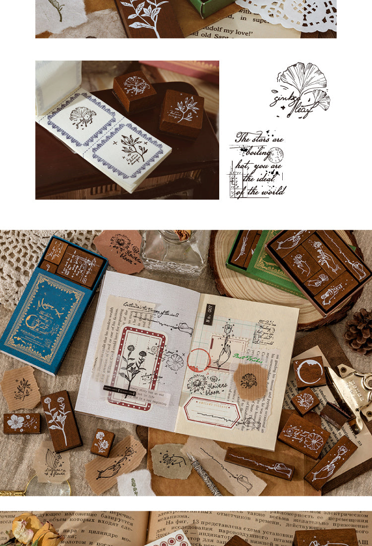 5Collector's Notes Vintage Botanical Wooden Rubber Stamp Set6