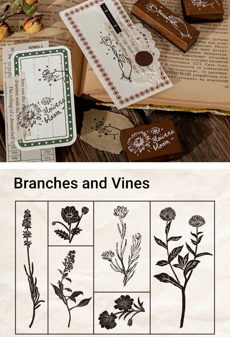5Collector's Notes Vintage Botanical Wooden Rubber Stamp Set7