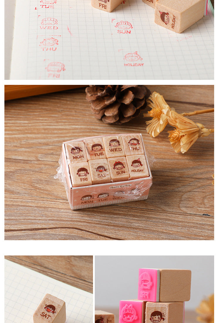 5Cute Girl Weekly Journal Wood Rubber Stamp Set4