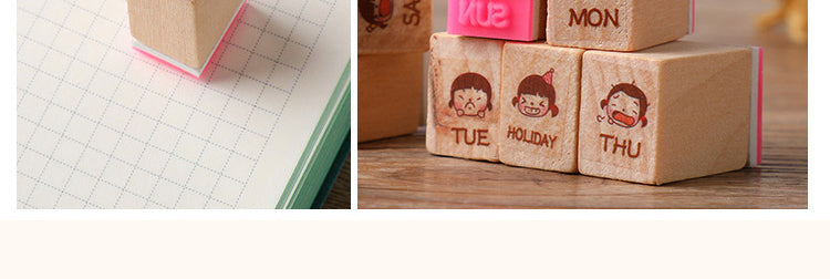 5Cute Girl Weekly Journal Wood Rubber Stamp Set5