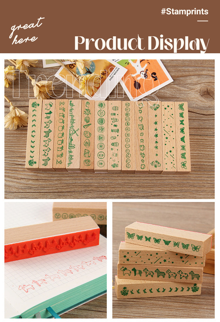 5DIY Decoration Flower Border Long Wooden Rubber Stamp1