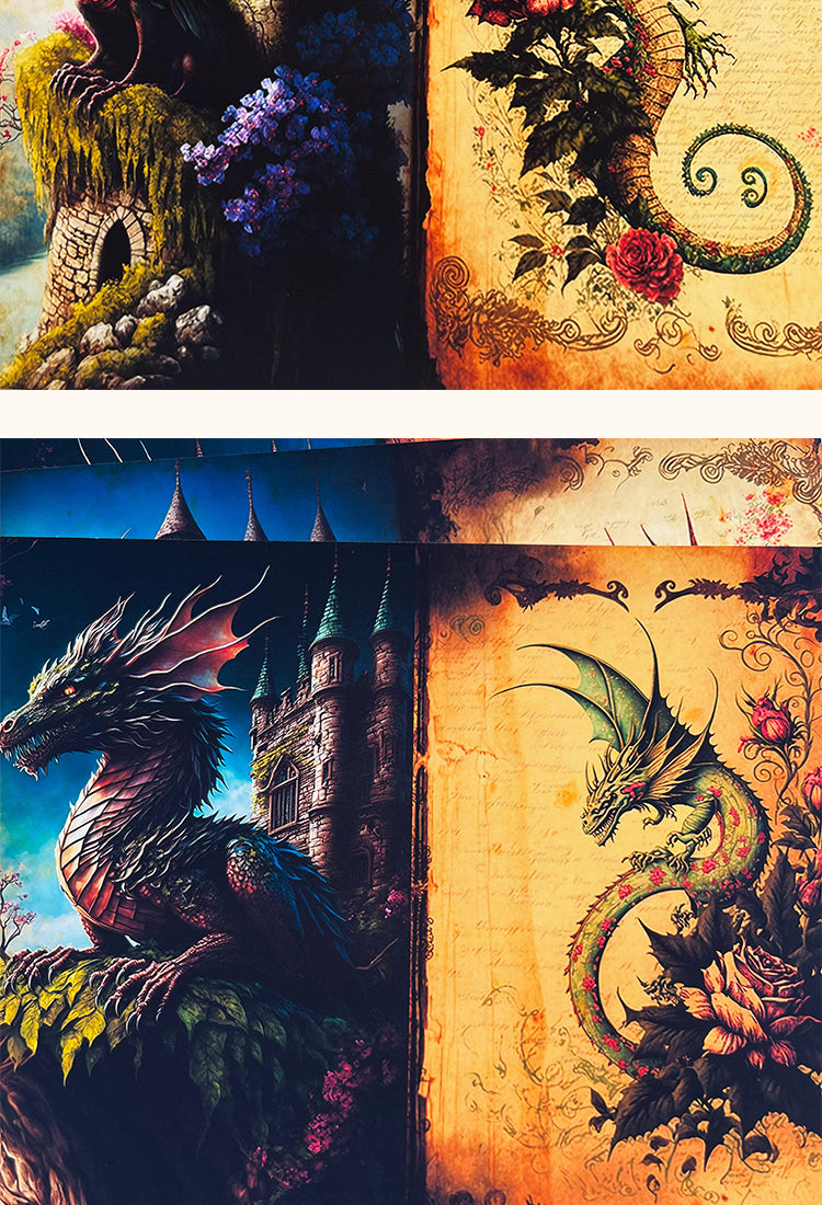 5Dragon and Castle Background Scrapbook Paper3
