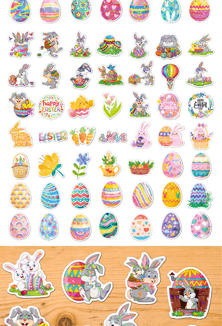 5Easter Bunny and Egg Holographic Vinyl Stickers10