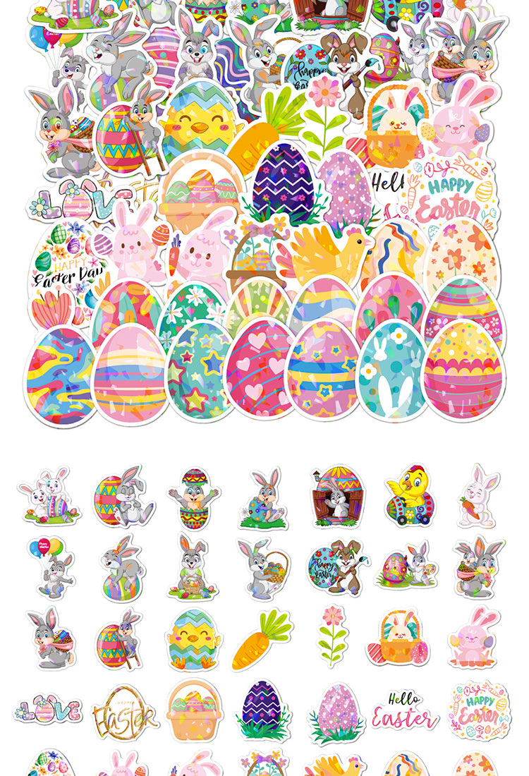 5Easter Bunny and Egg Holographic Vinyl Stickers2