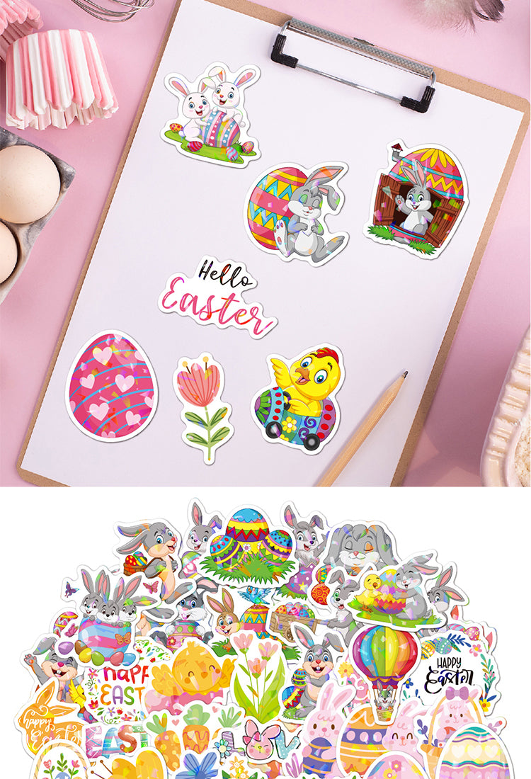 5Easter Bunny and Egg Holographic Vinyl Stickers4