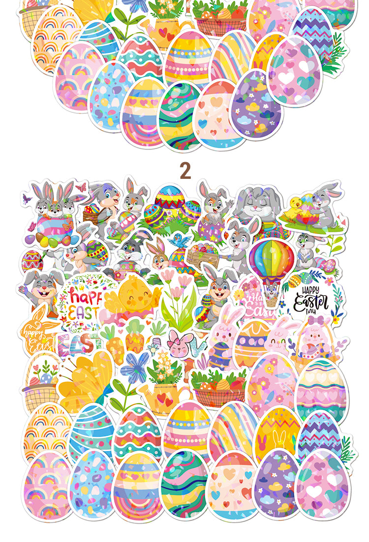 5Easter Bunny and Egg Holographic Vinyl Stickers5