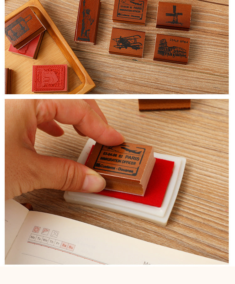 5European Travel Retro Journal Wood Rubber Stamp4