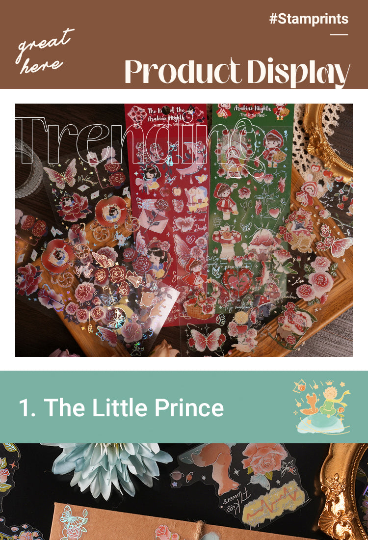 5Fairy Tale PET Sticker Sheets - Little Prince, Little Red Riding Hood, Snow White, Alice1