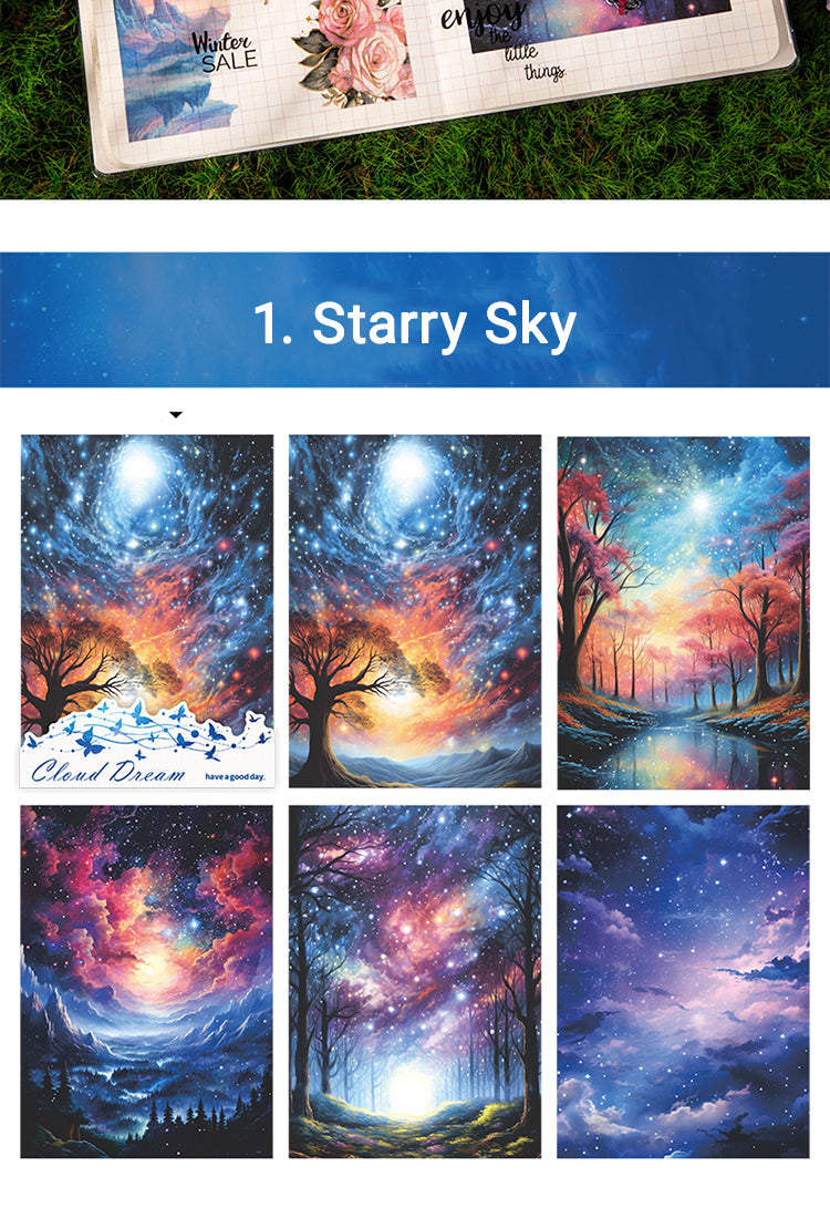 5Fairy Tale Special Ink Washi Stickers - Sky, Castle, Forest, Meadow, Snowy, Moon4