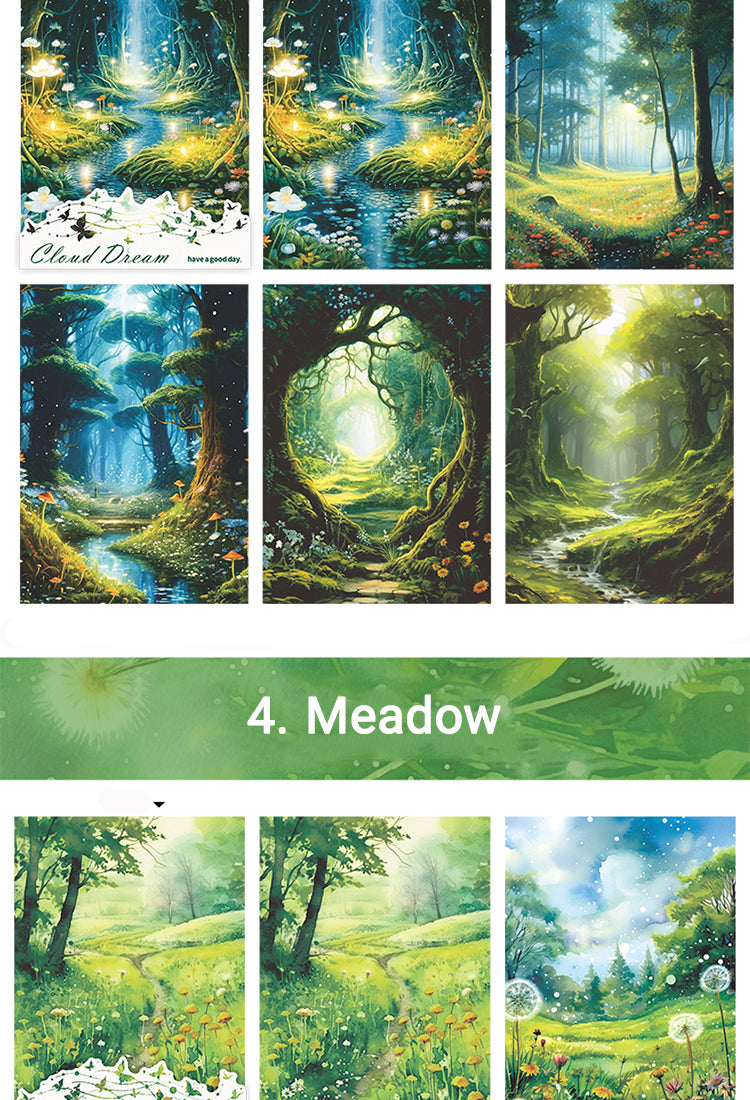 5Fairy Tale Special Ink Washi Stickers - Sky, Castle, Forest, Meadow, Snowy, Moon6