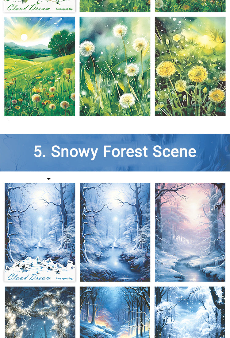 5Fairy Tale Special Ink Washi Stickers - Sky, Castle, Forest, Meadow, Snowy, Moon7