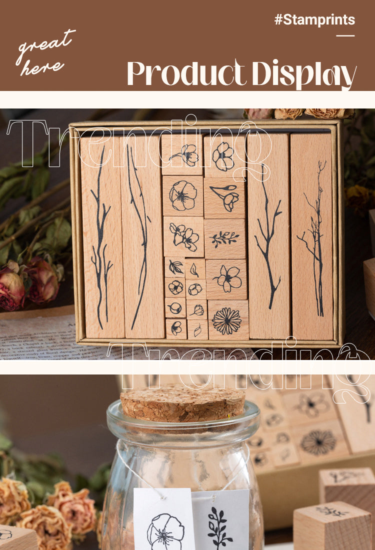 5Fantasy Utopia Flower Plant Wooden Rubber Stamp Set1