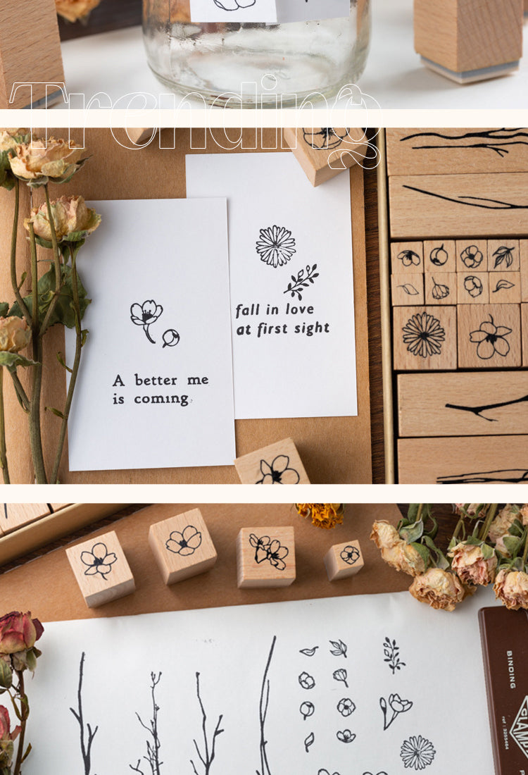 5Fantasy Utopia Flower Plant Wooden Rubber Stamp Set2