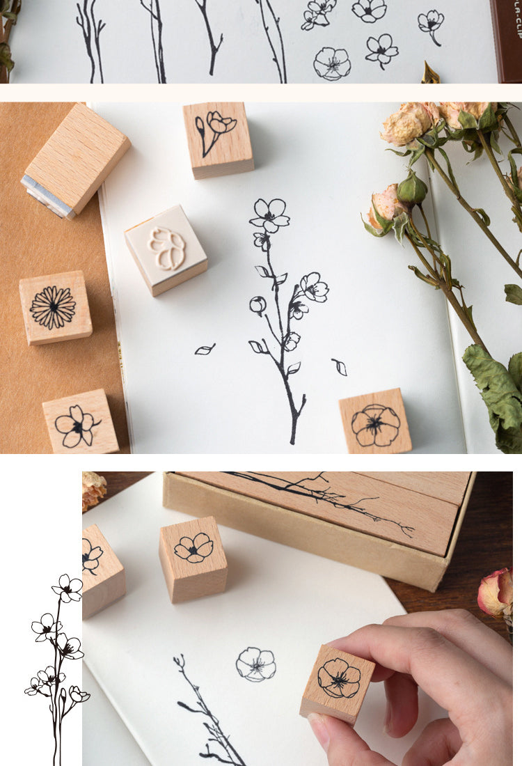 5Fantasy Utopia Flower Plant Wooden Rubber Stamp Set3