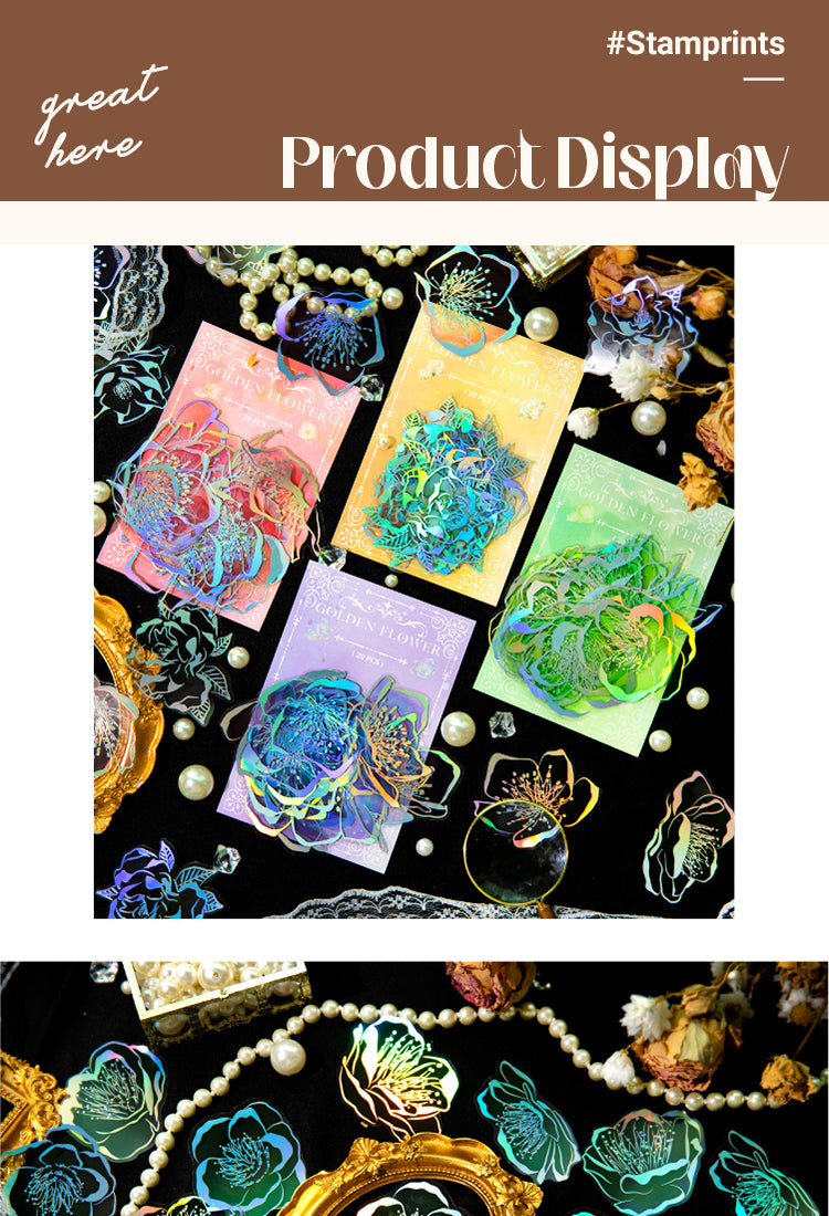 5Flower Holographic Hot Stamping PET Sticker1