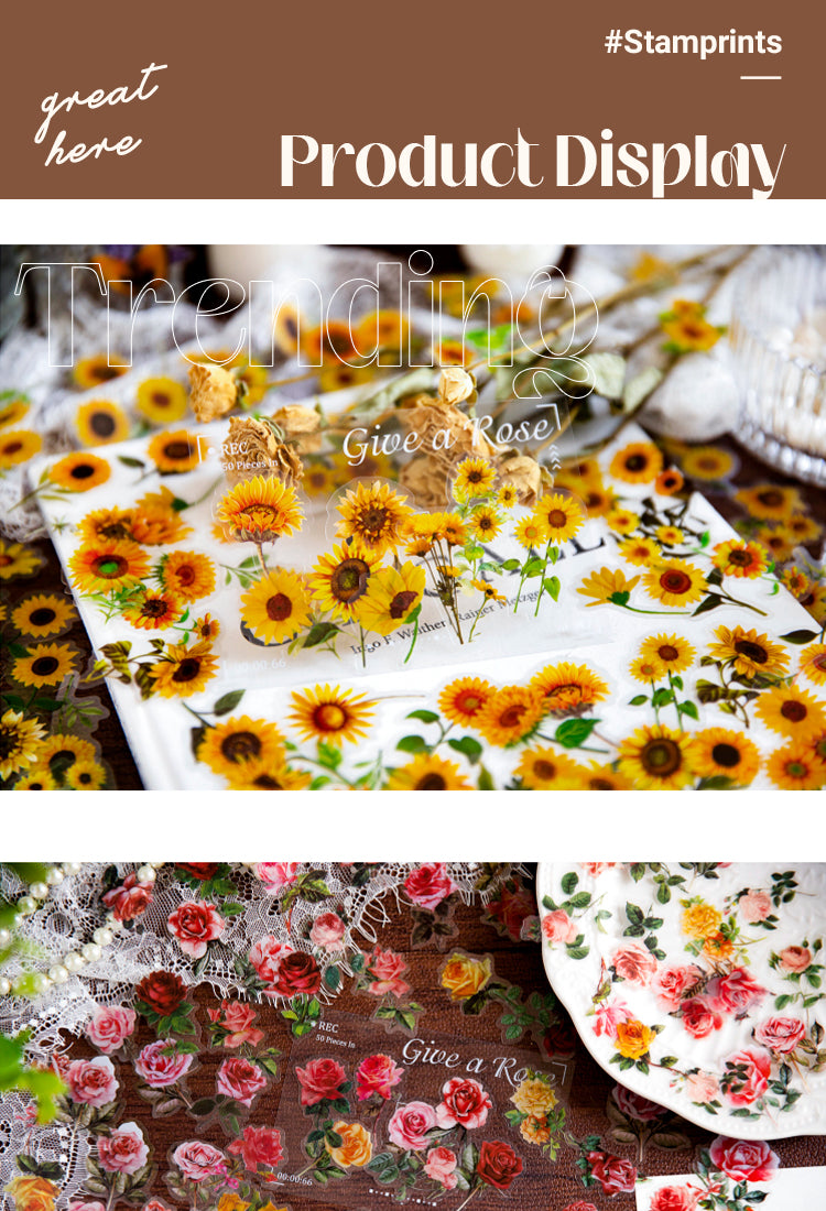5Flower PET Stickers - Rose, Hydrangea, Sunflower, Tulip1