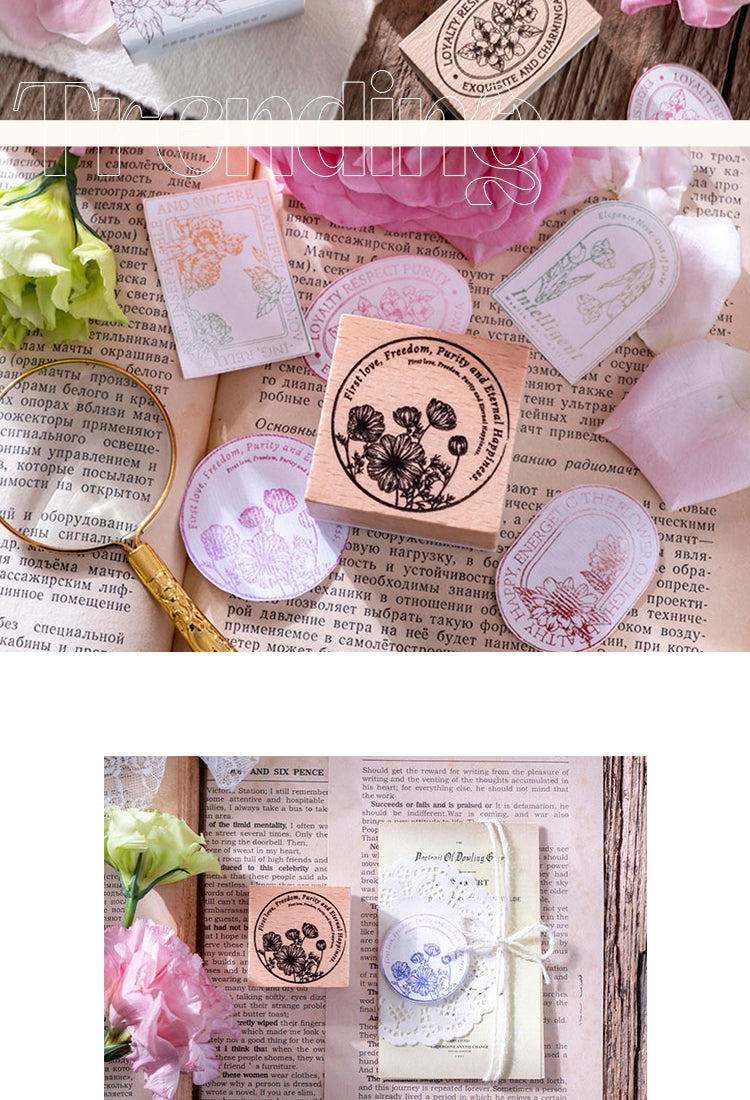 5Flower Reflection Tranquility Series Retro Artistic Wooden Rubber Stamp3