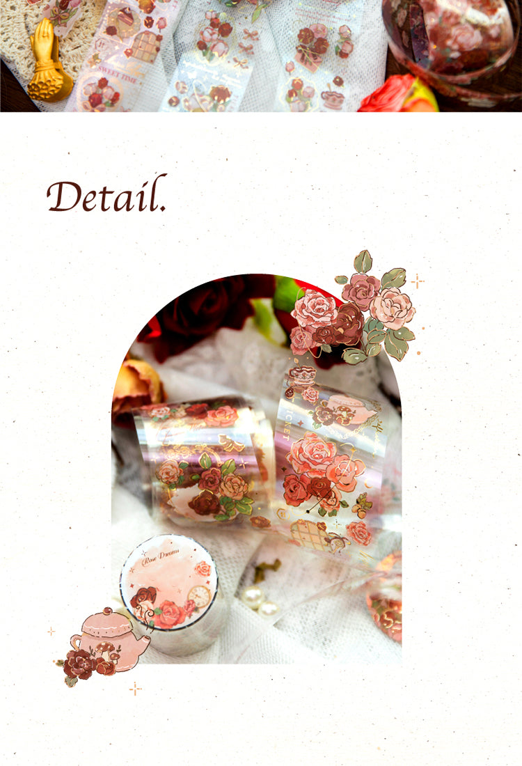 5Flower Theme Botanical Foil Stamped PET Tape - Rose, Tulip2
