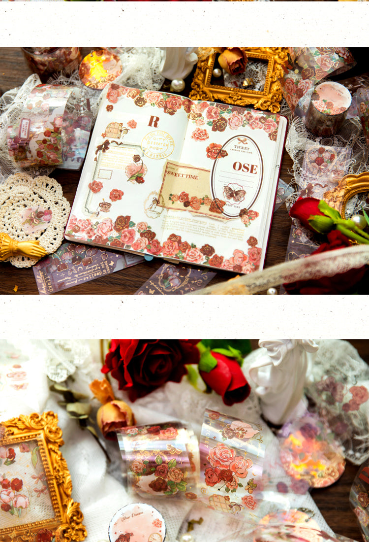 5Flower Theme Botanical Foil Stamped PET Tape - Rose, Tulip4