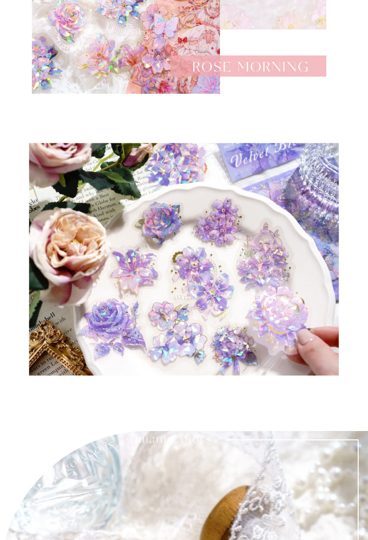 5Flower Theme Holographic Hot Stamping PET Stickers5