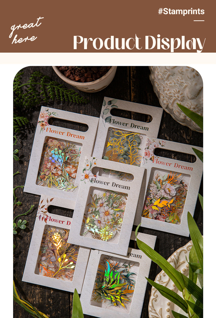 5Flower and Plant Holographic Hot Stamping PET Stickers - Eucalyptus, Grass, Rose, Bouquet, Daisy1