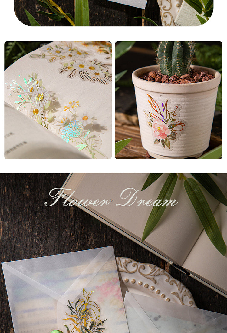 5Flower and Plant Holographic Hot Stamping PET Stickers - Eucalyptus, Grass, Rose, Bouquet, Daisy2