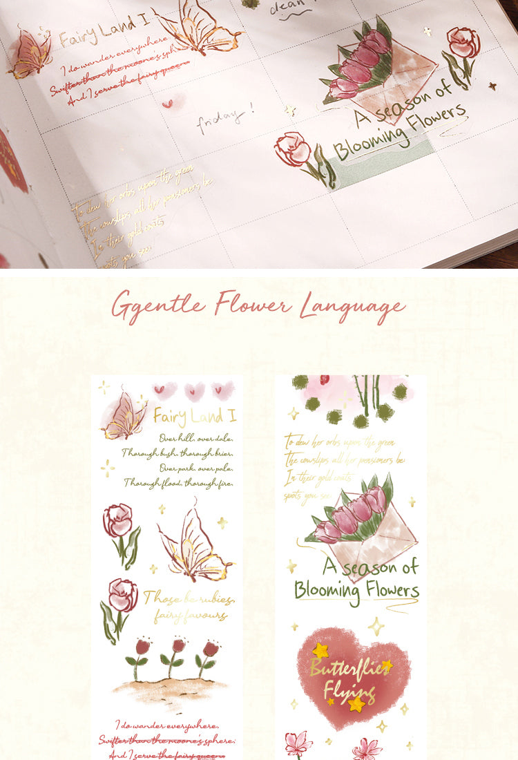 5Foil Stamping Botanical Washi Tape for Rose Lily and Hydrangea5