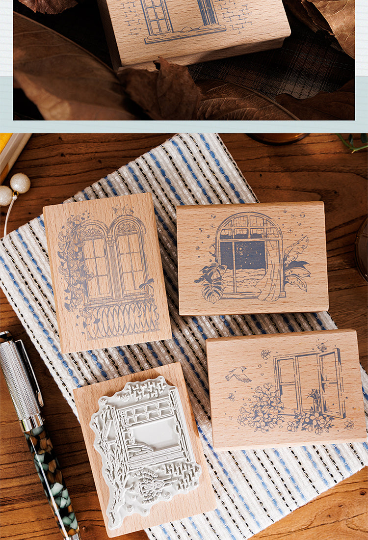 5Four Seasons Window Scenery Wood Rubber Stamps2