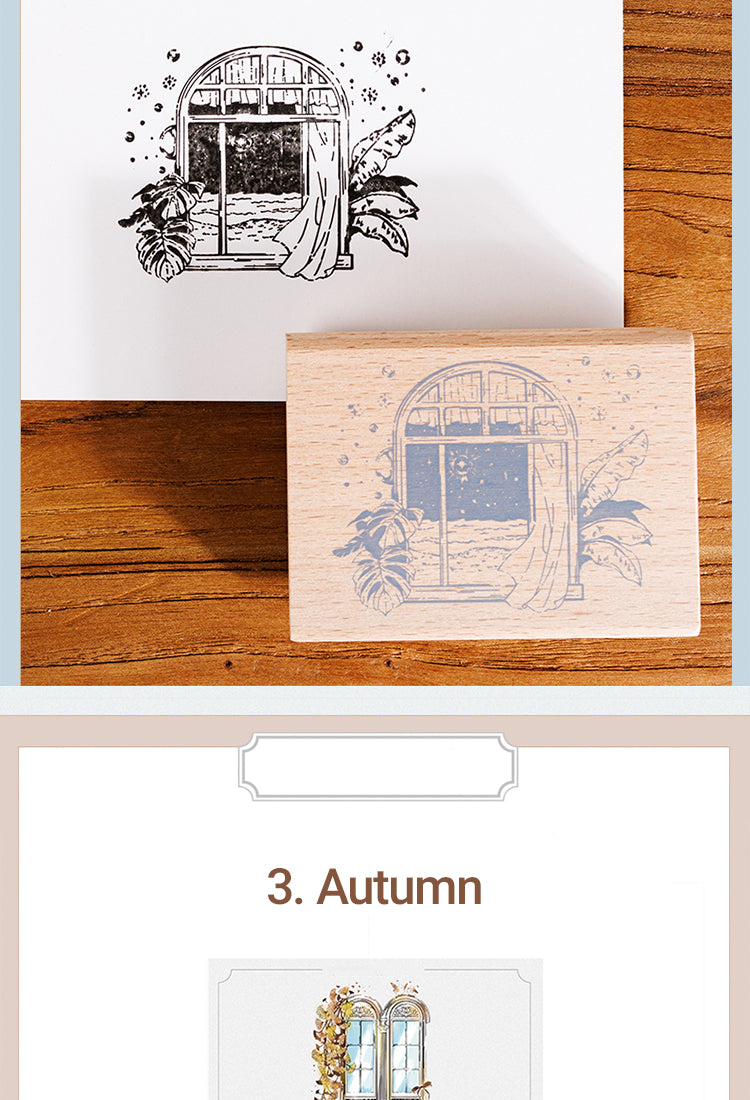 5Four Seasons Window Scenery Wood Rubber Stamps8