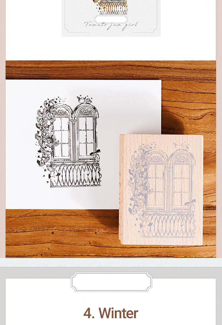 5Four Seasons Window Scenery Wood Rubber Stamps9
