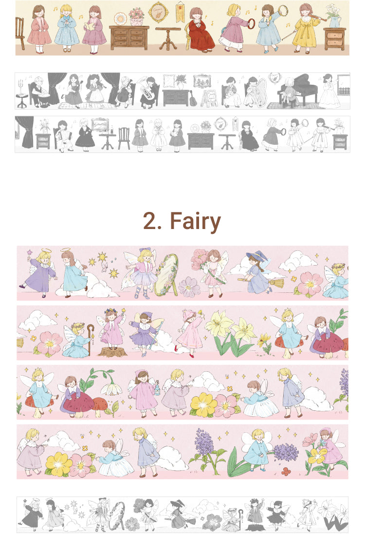 5Girl Cartoon Washi Tape - People, Music, Fairy6