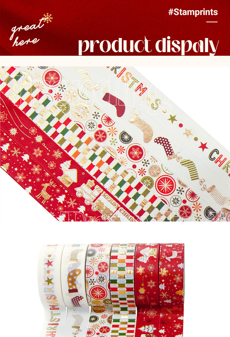 5Gold Foil Christmas Washi Tape Set - 12 Rolls1