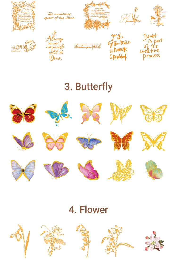 5Gold Foil PET Stickers - Flower Fairy, Words, Butterfly, Flower10