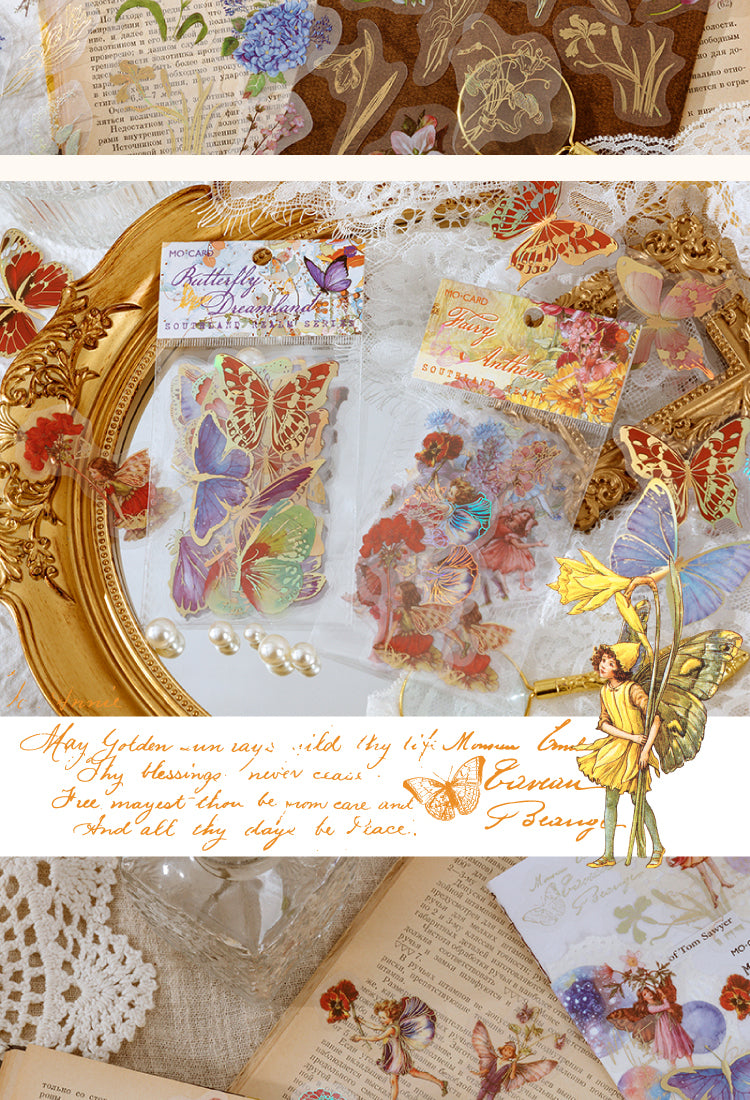 5Gold Foil PET Stickers - Flower Fairy, Words, Butterfly, Flower2